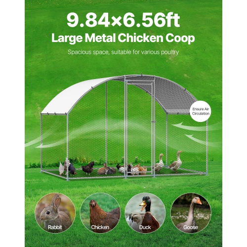 VEVOR 9.8x6.5x6.5ft Metal Chicken Coop, Large Walk-in Chicken Runs with Cover, Doom Roof Hen House Enclosure with Security Lock, Outdoor Duck Rabbit