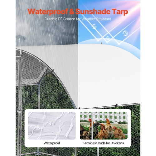 VEVOR 9.8x6.5x6.5ft Metal Chicken Coop, Large Walk-in Chicken Runs with Cover, Doom Roof Hen House Enclosure with Security Lock, Outdoor Duck Rabbit