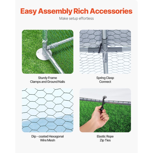 VEVOR 9.8x6.5x6.5ft Metal Chicken Coop, Large Walk-in Chicken Runs with Cover, Doom Roof Hen House Enclosure with Security Lock, Outdoor Duck Rabbit