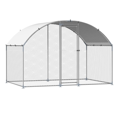 VEVOR 9.8x6.5x6.5ft Metal Chicken Coop, Large Walk-in Chicken Runs with Cover, Doom Roof Hen House Enclosure with Security Lock, Outdoor Duck Rabbit