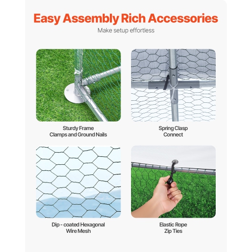 VEVOR 9.8x19.3x6.5 ft Metal Chicken Coop, Large Walk-in Chicken Runs with Cover, Doom Roof Hen House Enclosure with Security Lock, Outdoor Duck