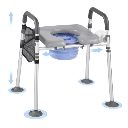 VEVOR 500 lbs Capacity Bedside Commode Chair, 4-in-1 Portable Toilet and Raised Toilet Seat with Padded Seat & Armrest, Detachable 5L Bucket,