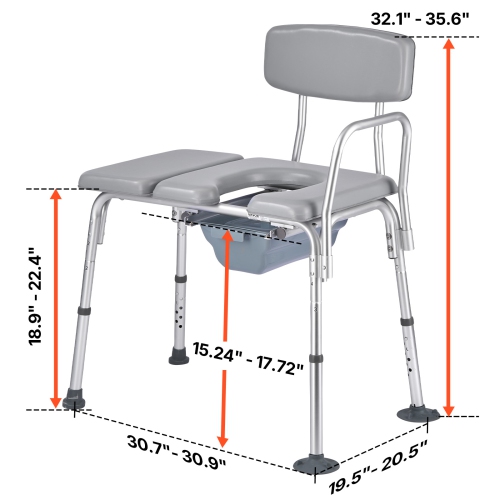 VEVOR 500 lbs Weight Capacity Bedside Commode Chair, 4-in-1 Portable Toilet and Raised Toilet Seat with Padded Seat and Backrest, Detachable 5L