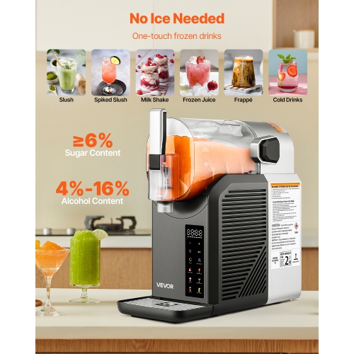 VEVOR 2L/68oz Slushie Machine, No Ice Needed Slushy Machine for Home, Frozen Drink Maker with 6 Preset Programs, Margarita Machine with