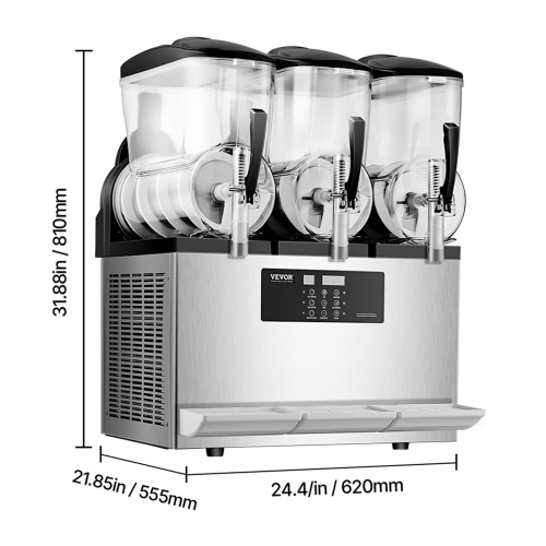 VEVOR 12Lx3 Commercial Slushy Machine,Triple Tank Frozen Drink Machine, 144 Cups Stainless Steel Margarita Smoothie Frozen Drink Maker, Slushie Maker