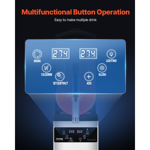 VEVOR 12L Commercial Slushy Machine, Single Tank Frozen Drink Machine, 48 Cups Stainless Steel Margarita Smoothie Frozen Drink Maker, Slushie Maker