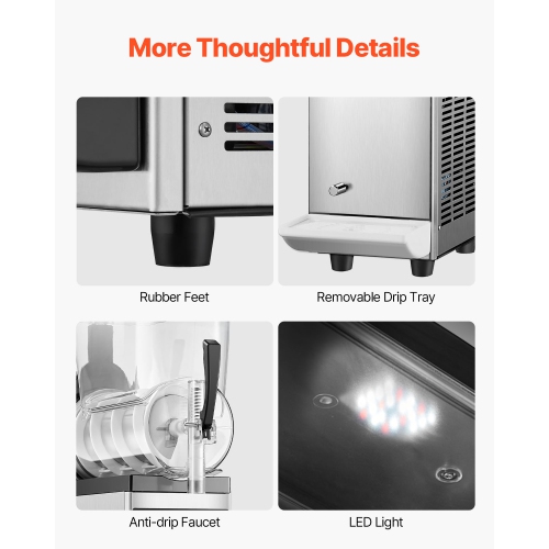 VEVOR 12L Commercial Slushy Machine, Single Tank Frozen Drink Machine, 48 Cups Stainless Steel Margarita Smoothie Frozen Drink Maker, Slushie Maker