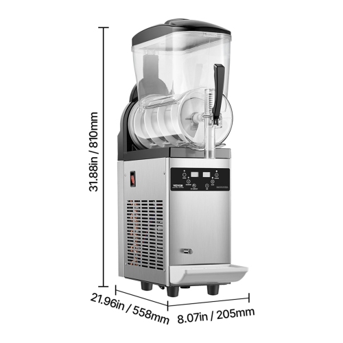 VEVOR 12L Commercial Slushy Machine, Single Tank Frozen Drink Machine, 48 Cups Stainless Steel Margarita Smoothie Frozen Drink Maker, Slushie Maker