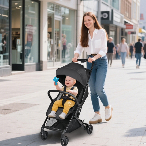 Lightweight Baby Stroller, Foldable Compact Traver Umbrella Stroller with Adjustable Backrest&Footrest, Black