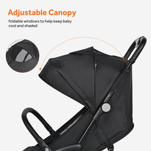 Lightweight Baby Stroller, Foldable Compact Traver Umbrella Stroller with Adjustable Backrest&Footrest, Black