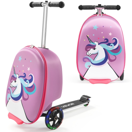 VEVOR 20 L Capacity Ride-on Luggage, 20 Inches Kids Scooter Suitcase with Flash PU Wheels, Adjustable Handle & TPR Non-Slip Grip, Foldable Scooter