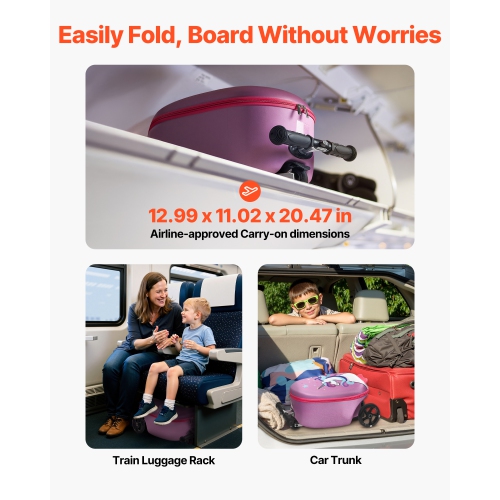 VEVOR 20 L Capacity Ride-on Luggage, 20 Inches Kids Scooter Suitcase with Flash PU Wheels, Adjustable Handle & TPR Non-Slip Grip, Foldable Scooter