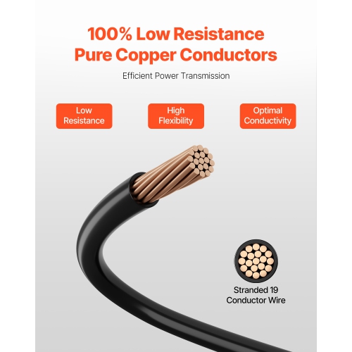 VEVOR 4 AWG THHN Wire, 19-Stranded, 100% OFC Copper Electrical Building Wire with Nylon Jacket, Rated for Up to 600 Volts, for Indoor & Outdoor Use,