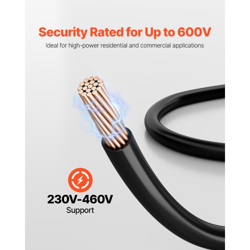 VEVOR 4 AWG THHN Wire, 19-Stranded, 100% OFC Copper Electrical Building Wire with Nylon Jacket, Rated for Up to 600 Volts, for Indoor & Outdoor Use,