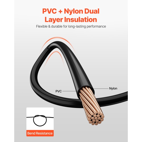 VEVOR 4 AWG THHN Wire, 19-Stranded, 100% OFC Copper Electrical Building Wire with Nylon Jacket, Rated for Up to 600 Volts, for Indoor & Outdoor Use,