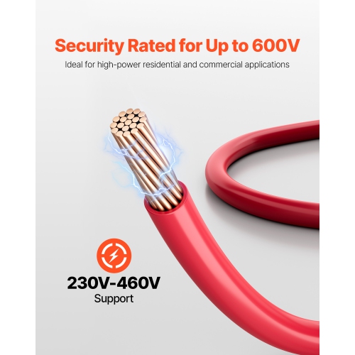 VEVOR 10 AWG THHN Wire, 19-Stranded, 100% OFC Copper Electrical Building Wire with Nylon Jacket, Rated for Up to 600 Volts, for Indoor & Outdoor Use,