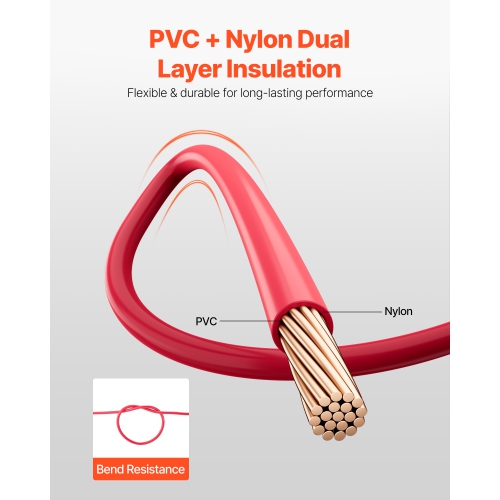 VEVOR 10 AWG THHN Wire, 19-Stranded, 100% OFC Copper Electrical Building Wire with Nylon Jacket, Rated for Up to 600 Volts, for Indoor & Outdoor Use,