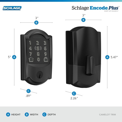 Schlage Encode Plus WiFi Deadbolt Smart Lock with Apple Home Key, Keyless Entry Door Lock with Camelot Trim in Matte Black