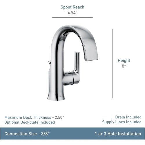 Moen S6910BN Doux One-Handle High Arc Laminar Stream Bathroom Faucet, Brushed Nickel