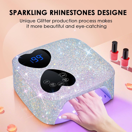 UV LED Nail Lamp Cordless,Rechargeable UV Light for Gel Nails,Professional Gel Light Dryer with 5 Timers,Sparkling Rhinestones Curing Lamp for Salon