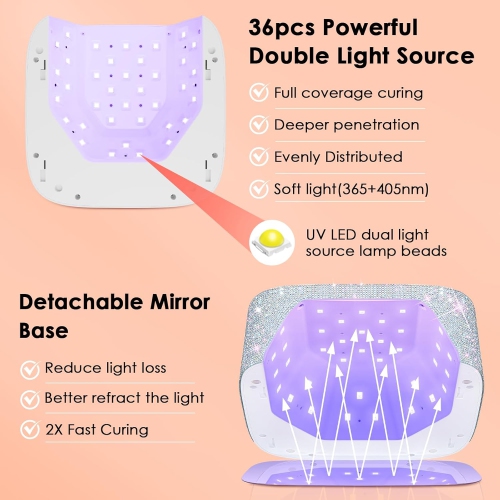 UV LED Nail Lamp Cordless,Rechargeable UV Light for Gel Nails,Professional Gel Light Dryer with 5 Timers,Sparkling Rhinestones Curing Lamp for Salon