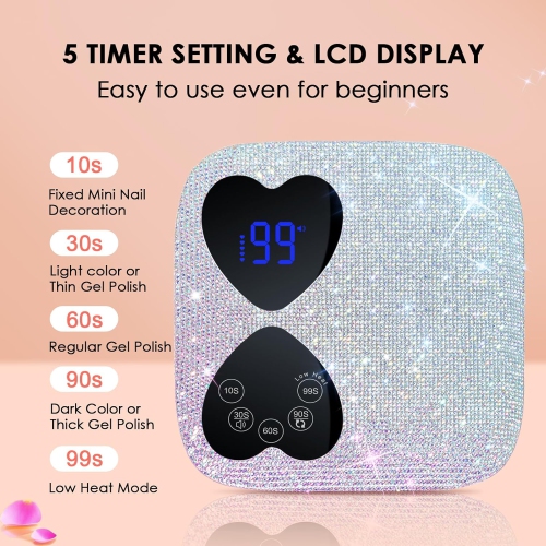 UV LED Nail Lamp Cordless,Rechargeable UV Light for Gel Nails,Professional Gel Light Dryer with 5 Timers,Sparkling Rhinestones Curing Lamp for Salon