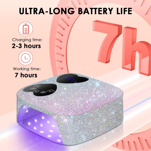 UV LED Nail Lamp Cordless,Rechargeable UV Light for Gel Nails,Professional Gel Light Dryer with 5 Timers,Sparkling Rhinestones Curing Lamp for Salon
