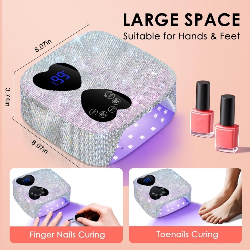 UV LED Nail Lamp Cordless,Rechargeable UV Light for Gel Nails,Professional Gel Light Dryer with 5 Timers,Sparkling Rhinestones Curing Lamp for Salon