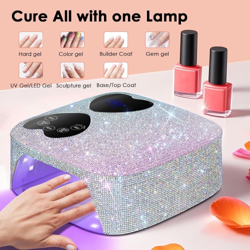 UV LED Nail Lamp Cordless,Rechargeable UV Light for Gel Nails,Professional Gel Light Dryer with 5 Timers,Sparkling Rhinestones Curing Lamp for Salon