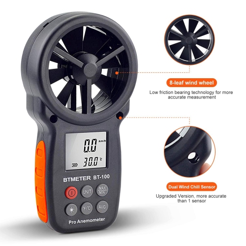 Handheld Anemometer, Digital Wind Speed CFM Meter, Wind Speed Tester for HVAC Photography Drone, Wind Chill, 14℉-113℉ Wind Temperature