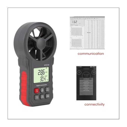 Handheld Anemometer, Digital Wind Speed CFM Meter with LCD Display, Air Meter for Measuring Wind Speed Temperature and Wind Chill, with Backlight and