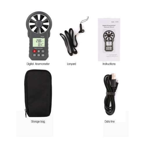 Handheld Anemometer, Digital Wind Speed CFM Meter with LCD Display, Air Meter for Measuring Wind Speed Temperature and Wind Chill, with Backlight and