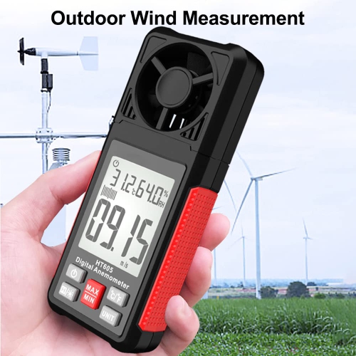 Handheld anemometer, digital LCD backlight anemometer, lightweight air speed measurement thermometer, suitable for meteorology, windsurfing, kite