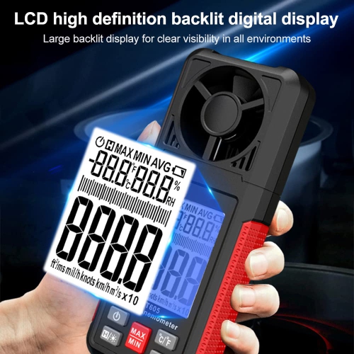 Handheld anemometer, digital LCD backlight anemometer, lightweight air speed measurement thermometer, suitable for meteorology, windsurfing, kite