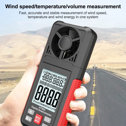 Handheld anemometer, digital LCD backlight anemometer, lightweight air speed measurement thermometer, suitable for meteorology, windsurfing, kite