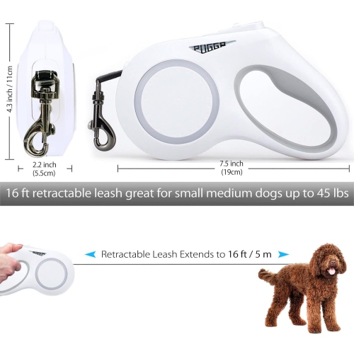 5m automatic retractable dog leash with colorful RGB safety light, one-hand locking and braking system, USB charging, comfortable non-slip handle,