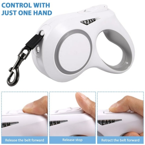 5m automatic retractable dog leash with colorful RGB safety light, one-hand locking and braking system, USB charging, comfortable non-slip handle,