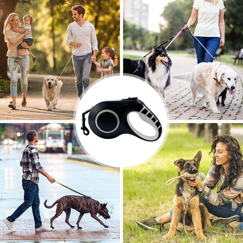 5m automatic retractable dog leash with colorful RGB safety light, one-hand locking and braking system, USB charging, comfortable non-slip handle,