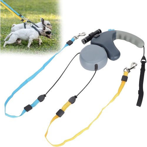 Anti-Tangle Double Dog Leash - 3M Retractable Design with Individual Lock Buttons, 360° Rotation, LED Flashlight & Soft Rubber Handle for 2