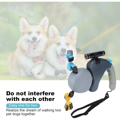 Anti-Tangle Double Dog Leash - 3M Retractable Design with Individual Lock Buttons, 360° Rotation, LED Flashlight & Soft Rubber Handle for 2