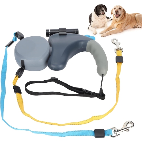 Anti-Tangle Double Dog Leash - 3M Retractable Design with Individual Lock Buttons, 360° Rotation, LED Flashlight & Soft Rubber Handle for 2