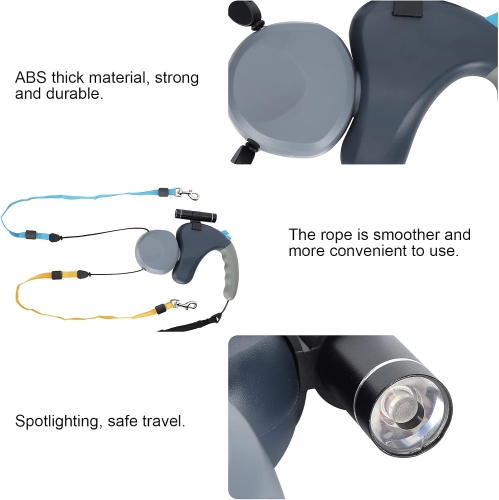 Anti-Tangle Double Dog Leash - 3M Retractable Design with Individual Lock Buttons, 360° Rotation, LED Flashlight & Soft Rubber Handle for 2