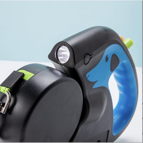 Laisse rétractable double pour chiens 3 M, légère intégrée LED, courroie en nylon robuste, 30 kg poignée ergonomique et modèle compact