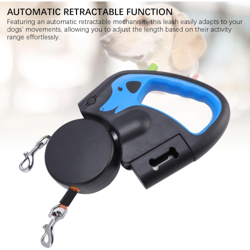 Laisse rétractable double pour chiens 3 M, légère intégrée LED, courroie en nylon robuste, 30 kg poignée ergonomique et modèle compact