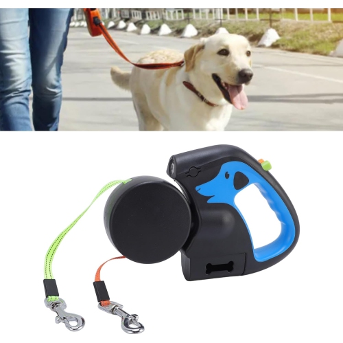 Laisse rétractable double pour chiens 3 M, légère intégrée LED, courroie en nylon robuste, 30 kg poignée ergonomique et modèle compact
