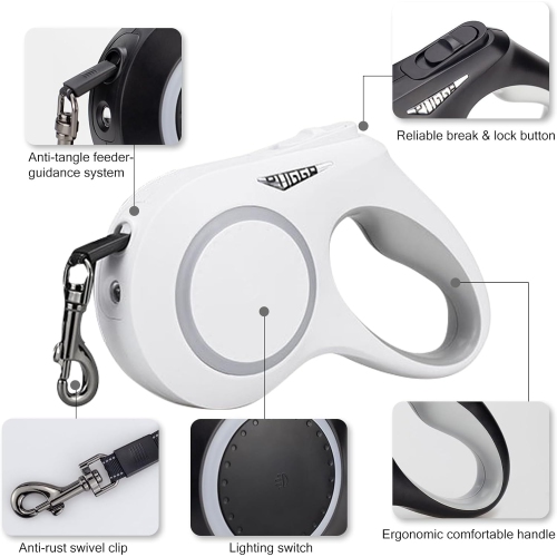 Automatic Retractable Dog Leash - 5M Retractable, with RGB Lighting, Rechargeable, Waterproof, One-Hand Locking and Braking System, Non-Slip Handle,