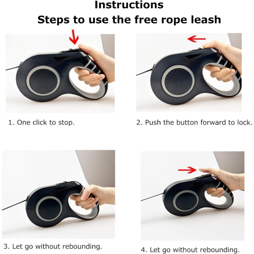 Automatic Retractable Dog Leash - 5M Retractable, with RGB Lighting, Rechargeable, Waterproof, One-Hand Locking and Braking System, Non-Slip Handle,