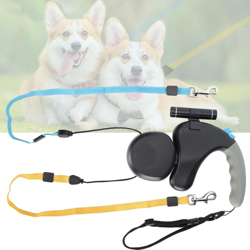 Explosion-Proof Double Dog Leash - 3M Retractable with 360° Rotation, Individual Lock Buttons, LED Light & Soft Rubber Handle for 2 Small/Medium Dogs