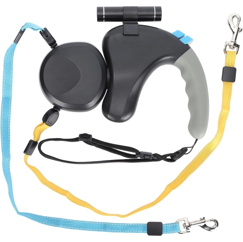 Explosion-Proof Double Dog Leash - 3M Retractable with 360° Rotation, Individual Lock Buttons, LED Light & Soft Rubber Handle for 2 Small/Medium Dogs