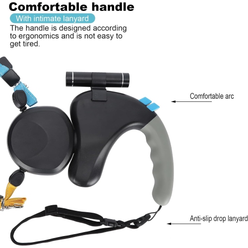 Explosion-Proof Double Dog Leash - 3M Retractable with 360° Rotation, Individual Lock Buttons, LED Light & Soft Rubber Handle for 2 Small/Medium Dogs